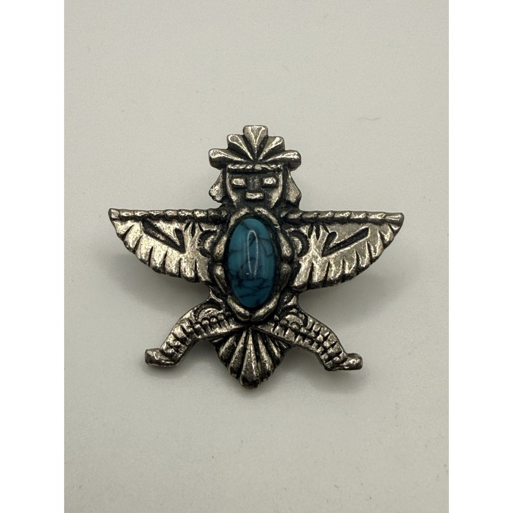 Southwest Slide Pendant for a Bolo Tie Silver Tone Blue Stone Knifewing Man Bird